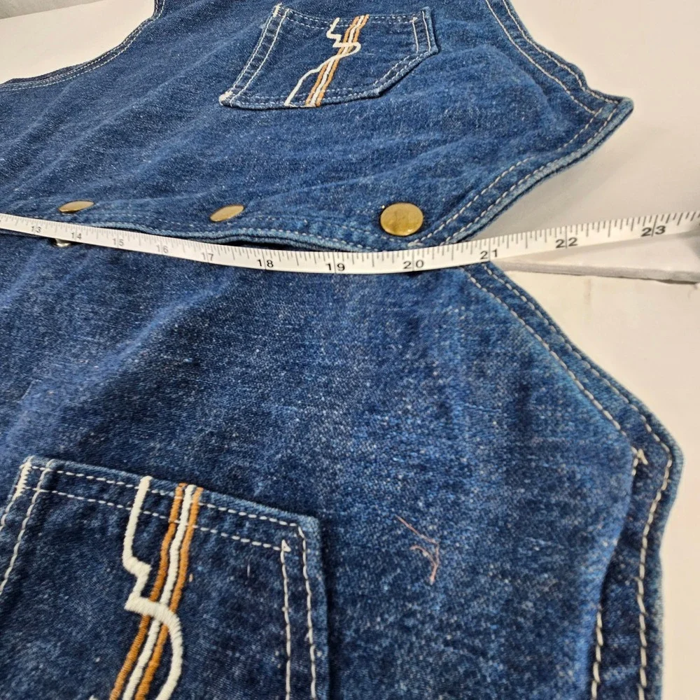 Vintage 70s Western Denim Vest Blue Snap Front Embroidered Pockets Mens Med Jean - Picture 7 of 9